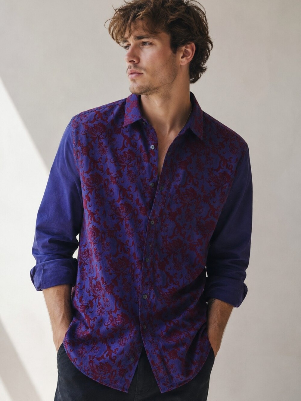 INC International Concepts Men’s M Burgundy Flocked Paisley Button-Up Shirt NWOT